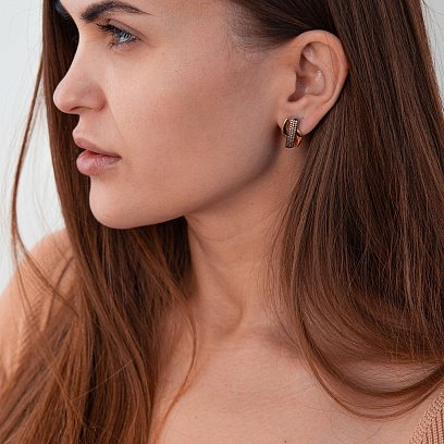 Золотые серьги с жёлтыми фианитами с04526 №2