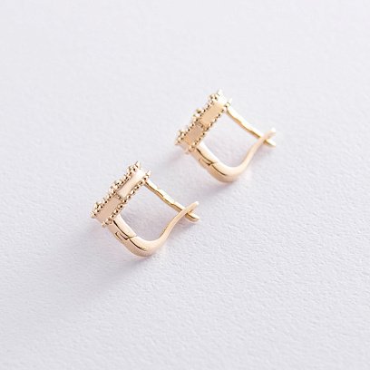 Золотые серьги "Клевер" с ониксом с06169 №5