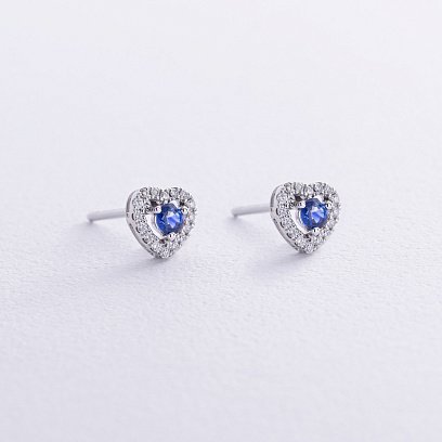 Золоті сережки - пусети "Сердечки" (сапфіри, діаманти) сб0508ca