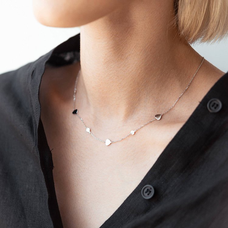 Колье "Сердечки" в белом золоте кол02232 от ювелирного магазина Оникс - 4