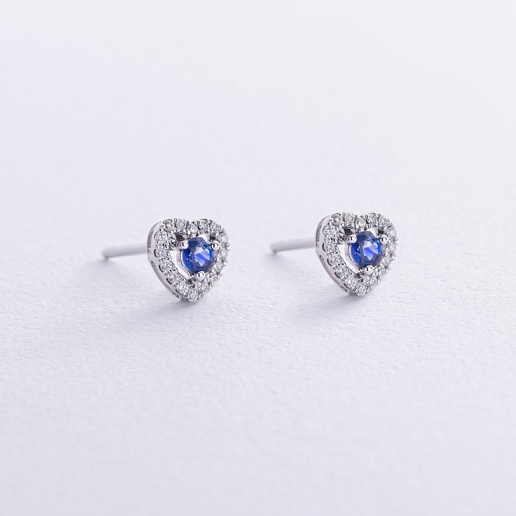 Золоті сережки - пусети "Сердечки" (сапфіри, діаманти) сб0508ca від ювелірного магазину Онікс