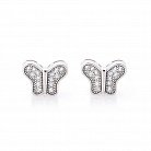 Срібні сережки-пусети "Метелики" з фіанітами 121674 от ювелирного магазина Оникс - 1