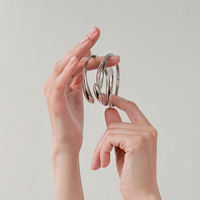 Жесткий браслет "Rosemarie" в белом золоте б05608 №7