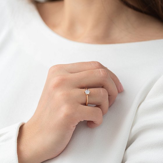 Помолвочное кольцо в красном золоте (куб. цирконий Swarovski) к06230 №2