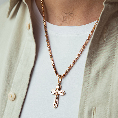 Золотой крестик "Распятие. Спаси и Сохрани" (фианиты) 270135 №2