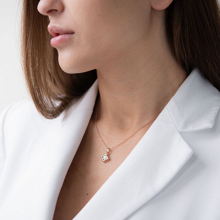 Підвіска "Конюшина" в червоному золоті (фіаніт) п02815 від ювелірного магазину Онікс - 1