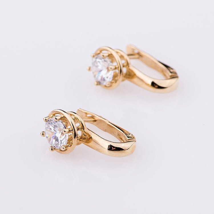 Золотые серьги (фианиты) с02471 от ювелирного магазина Оникс - 1