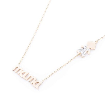 Золотое колье "Mама" с мальчиком (фианит) кол01011