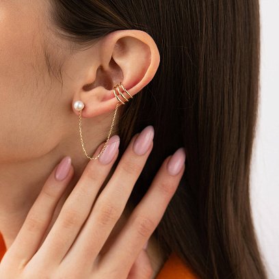 Сережка - каффа "Трініті" з перлиною (жовте золото) с08260 №2