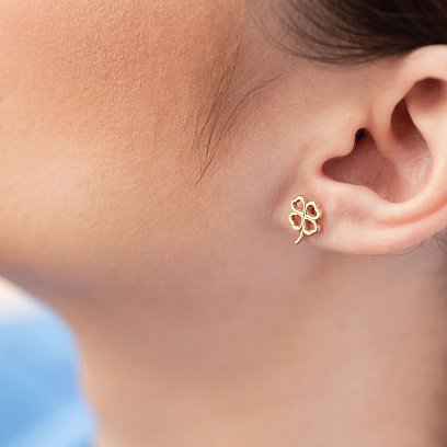 Сережки - пусети "Конюшина" в жовтому золоті с08277 №4