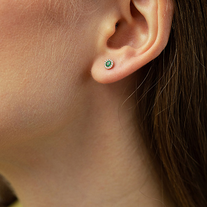 Сережки - пусети в червоному золоті (діаманти, смарагди) сб0724gm №4