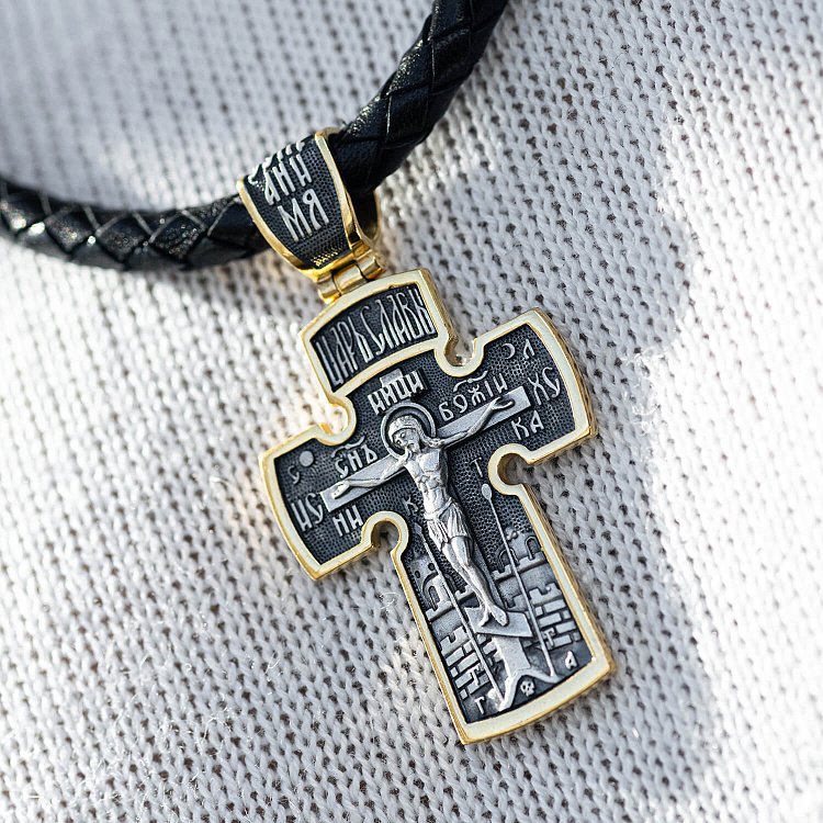 Серебряный крест с позолотой ''Распятие. Архангел Михаил.'' 132504 от ювелирного магазина Оникс - 5