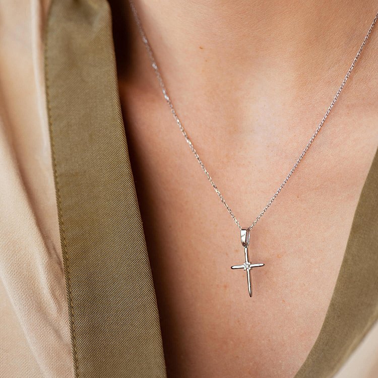 Золоте кольє "Хрестик" з фіанітами кол02192 від ювелірного магазину Онікс - 2