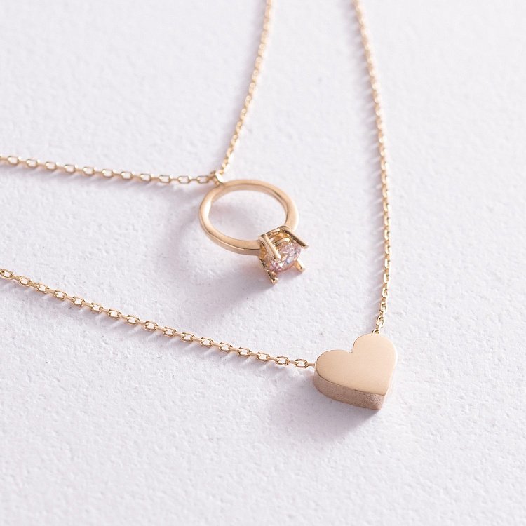 Золоте кольє з заручальна каблучка і серцем (фіаніт) кол02466 від ювелірного магазину Онікс - 3