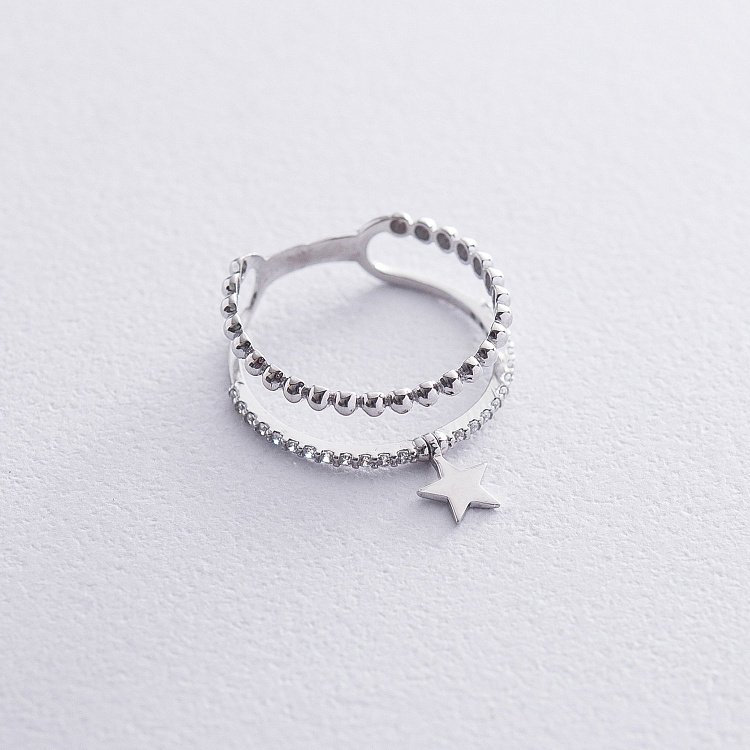 Двойное золотое кольцо "Звездочка" с фианитами к06309 от ювелирного магазина Оникс