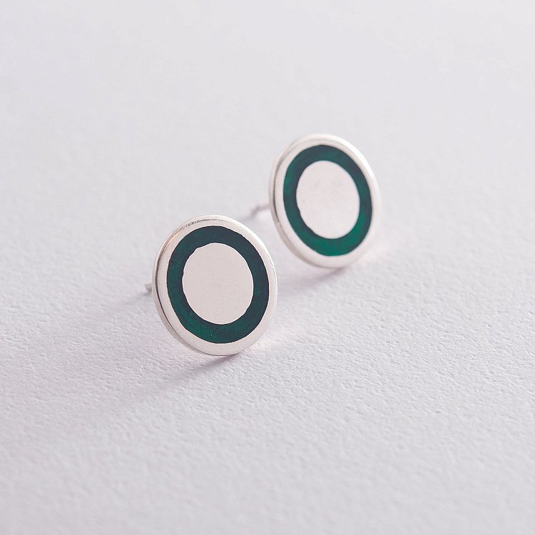 Срібні сережки - пусети (емаль) 122650 від ювелірного магазину Онікс