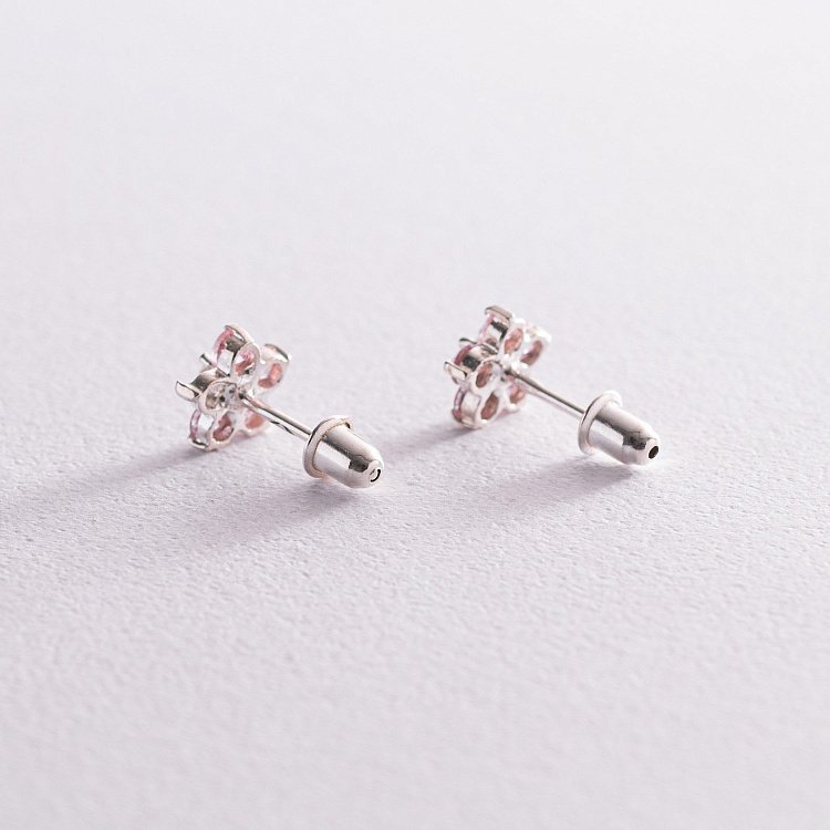 Серебряные серьги-пусеты "Цветочки" (фианиты) 121481 от ювелирного магазина Оникс - 3