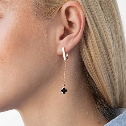 Золотые серьги "Клевер" (эмаль) 400273E №8