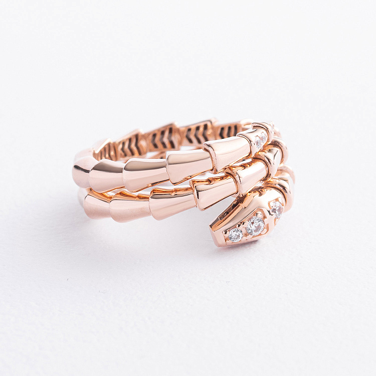 Кольцо "Змея" в красном золоте (фианиты) к08462 от ювелирного магазина Оникс - 1