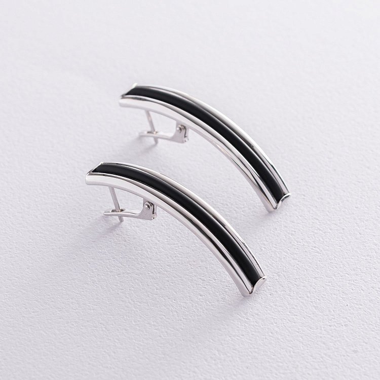 Серебряные серьги с каучуком 930023с от ювелирного магазина Оникс - 1