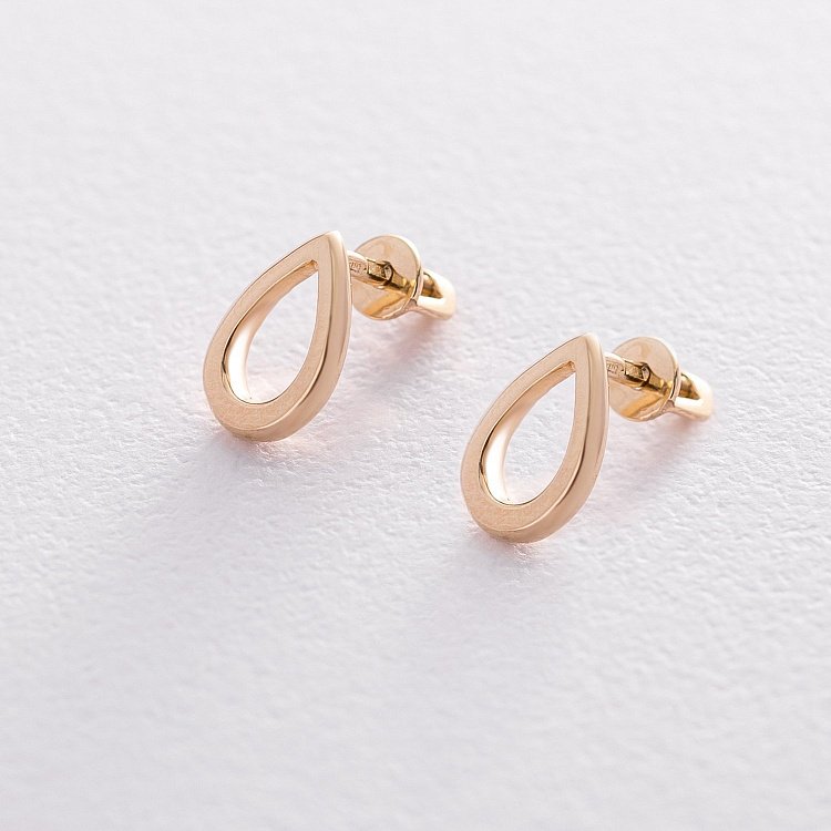 Серьги-пусеты "Маленькие капельки" в желтом золоте 1.1*0.8 см с06318 от ювелирного магазина Оникс - 5