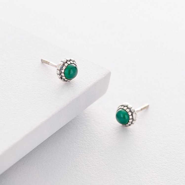 Серебряные серьги - пусеты с агатом 122082 от ювелирного магазина Оникс - 3