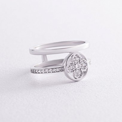 Кольцо "Клевер" в белом золоте (фианиты) к07442 №3