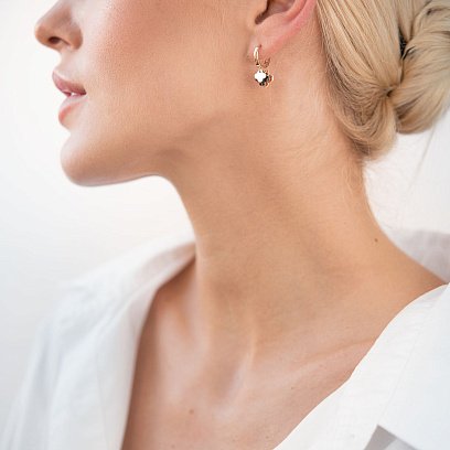 Золоті сережки-кільця Конюшина (чорні фіаніти) с06706ч №3