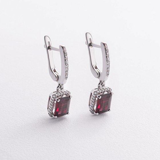 Серебряные серьги с синт. рубинами и фианитами 2531/1p-HRUB