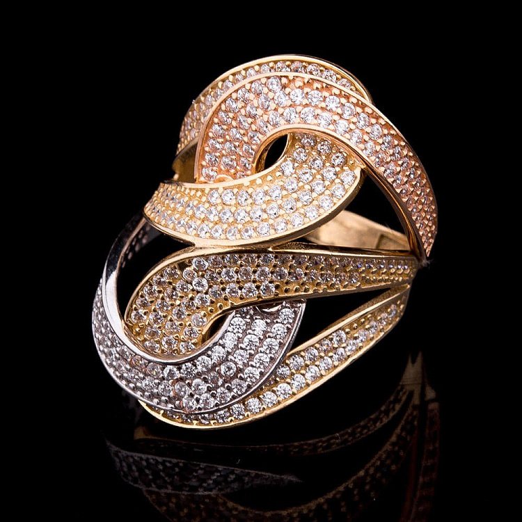 Кольцо с фианитами из золота к03908 - 1 Кольцо с фианитами из золота к03908 от ювелирного магазина Оникс - 1