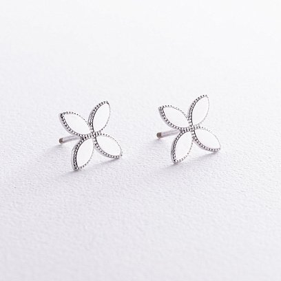 Серьги - пусеты "Клевер" в белом золоте с08481