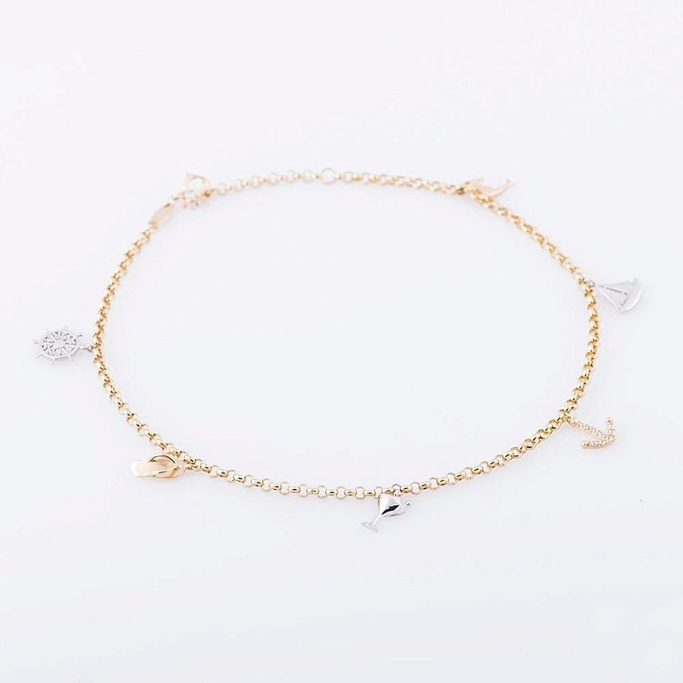 Золотой браслет на ногу с фианитами б02743 от ювелирного магазина Оникс