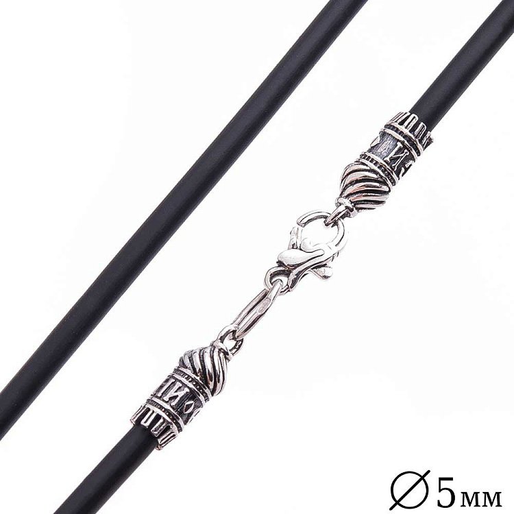 Каучуковый шнурок "Спаси и сохрани" с серебряной застежкой (5мм) 18437 от ювелирного магазина Оникс