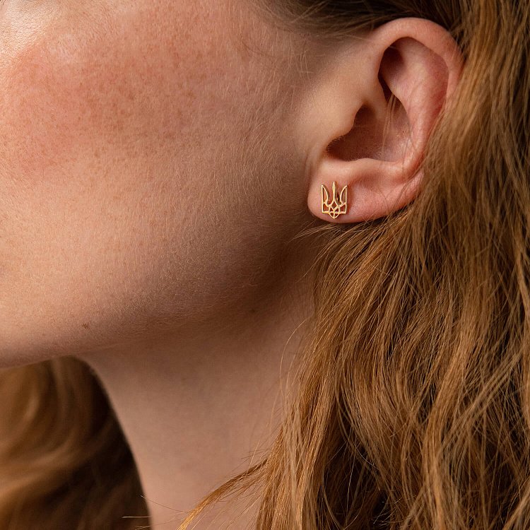 Золотые серьги - пусеты "Герб Украины - Тризуб" с07958 от ювелирного магазина Оникс - 5