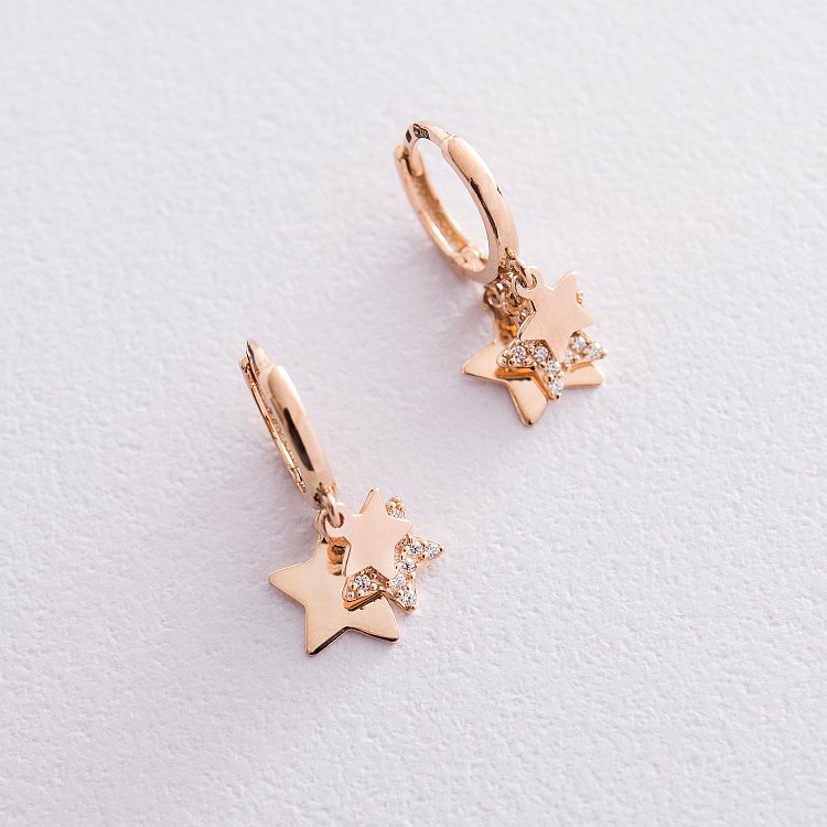 Золоті сережки-кільця Зірочки с06620 від ювелірного магазину Онікс - 3