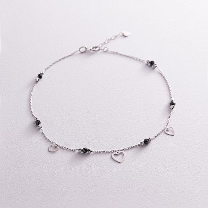 Золотой браслет "Сердечки" (фианиты) на ногу б04900 №2