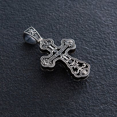 Серебряный крест "Распятие. Спаси и Сохрани" с эбеновым деревом mini 1071 №5