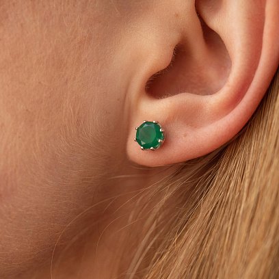 Золоті сережки-пусети з оніксом с06404 №5