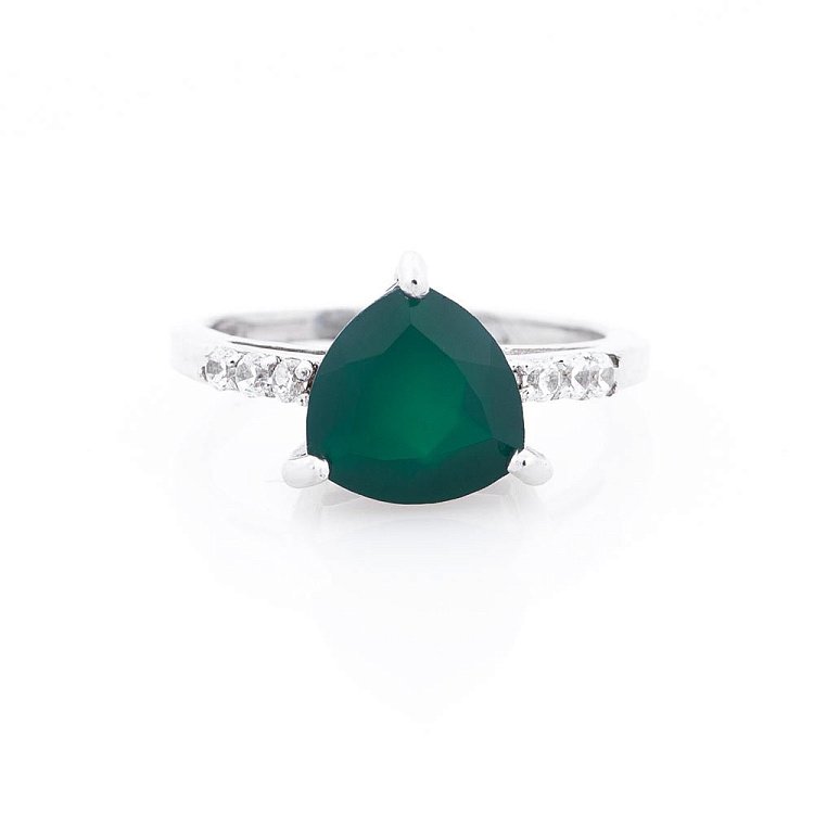 Серебряное кольцо (хризопраз, фианиты) 111543 от ювелирного магазина Оникс - 2