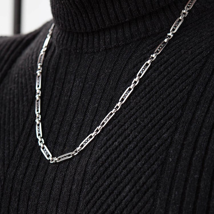 Чоловічий срібний ланцюжок з чорними фіанітами 931 від ювелірного магазину Онікс - 1