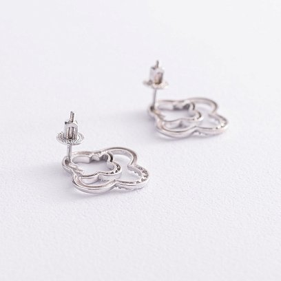 Срібні сережки - пусети "Конюшина" з фіанітами 4908 №3