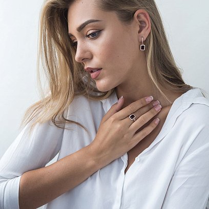 Золоті сережки з піропом (гранатом) і фіанітами с04177 №4