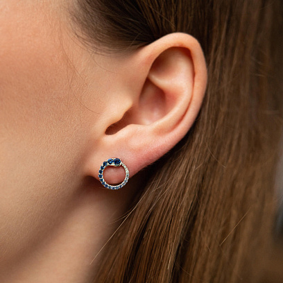 Золотые серьги - пусеты (бриллианты, сапфиры) сб0623lg №4