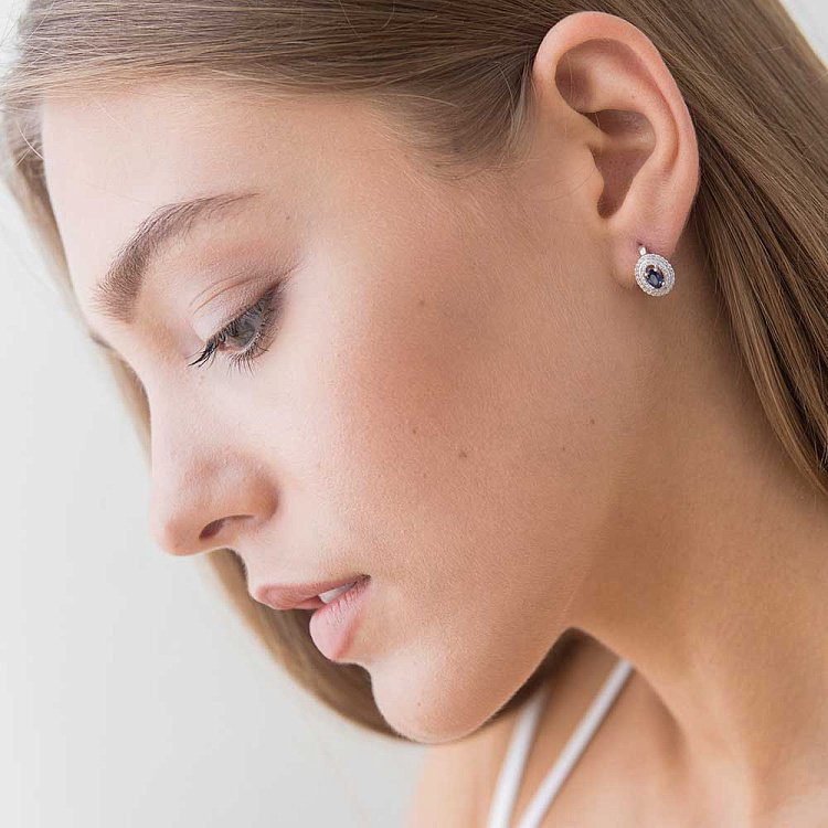 Золотые серьги с синими сапфирами и бриллиантами C01303E от ювелирного магазина Оникс - 3