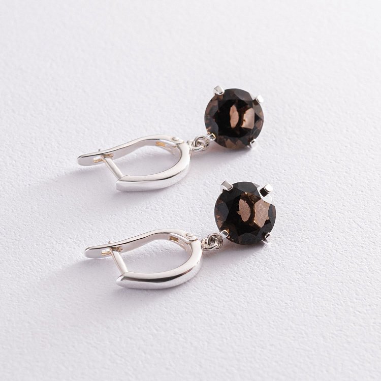 Серебряные серьги "Влечение" (дымчастый кварц) 123011 от ювелирного магазина Оникс - 2