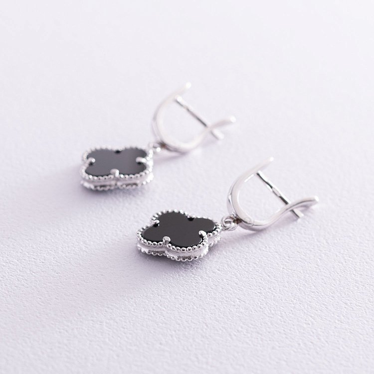 Серебряные серьги "Клевер" (оникс) 122809 от ювелирного магазина Оникс - 1