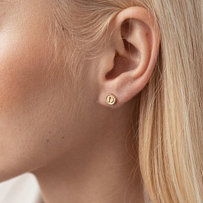 Серьги - пусеты "Love" в желтом золоте с07699 №4