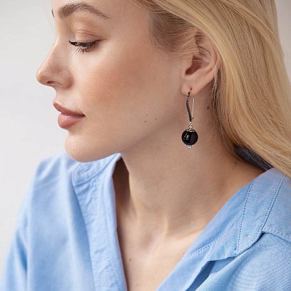 Золотые серьги с агатом и фианитами 459093B №4