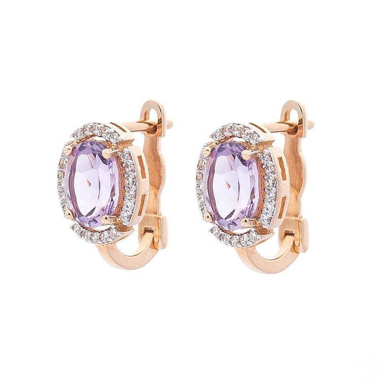 Золотые серьги (аметист, фианиты) с04681 от ювелирного магазина Оникс