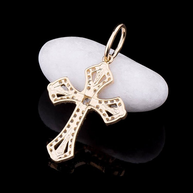 Золотий хрест з фіанітами п02109 від ювелірного магазину Онікс - 1